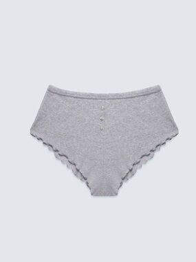 High-Waist Scalloped Knit Briefs in Light Gray